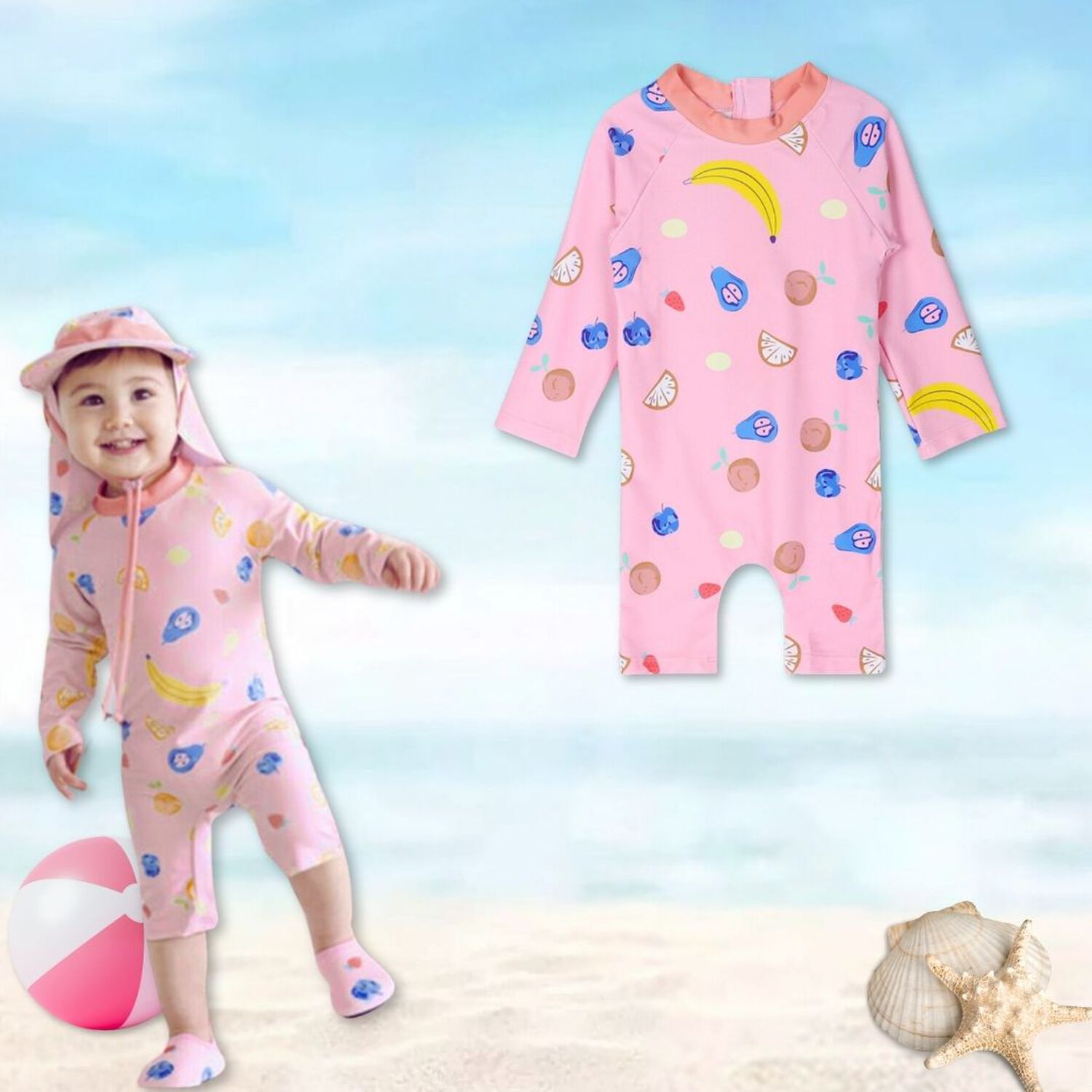 Traje De Ba&ntilde;o Enterito Manga Larga Ni&ntilde;a Jump Kids Rosa Banana image number 1.0