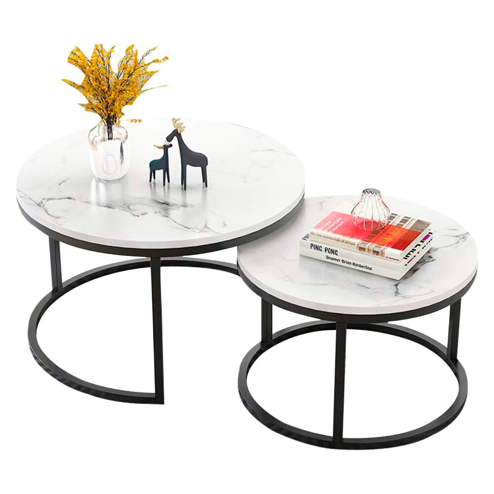 Mesa De Centro Nido Diseño De Marmol Con Base Negra image number 0.0
