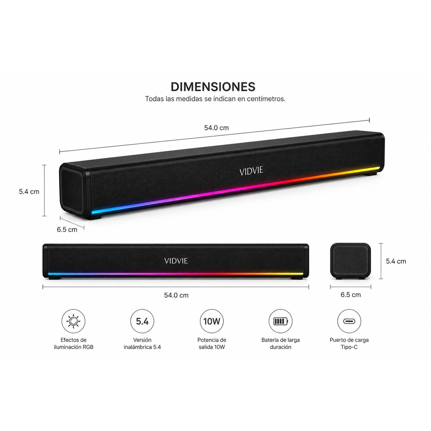 Barra De Sonido Bluetooth Rgb Speaker Gamer Usb Tipo C 10w image number 0.0