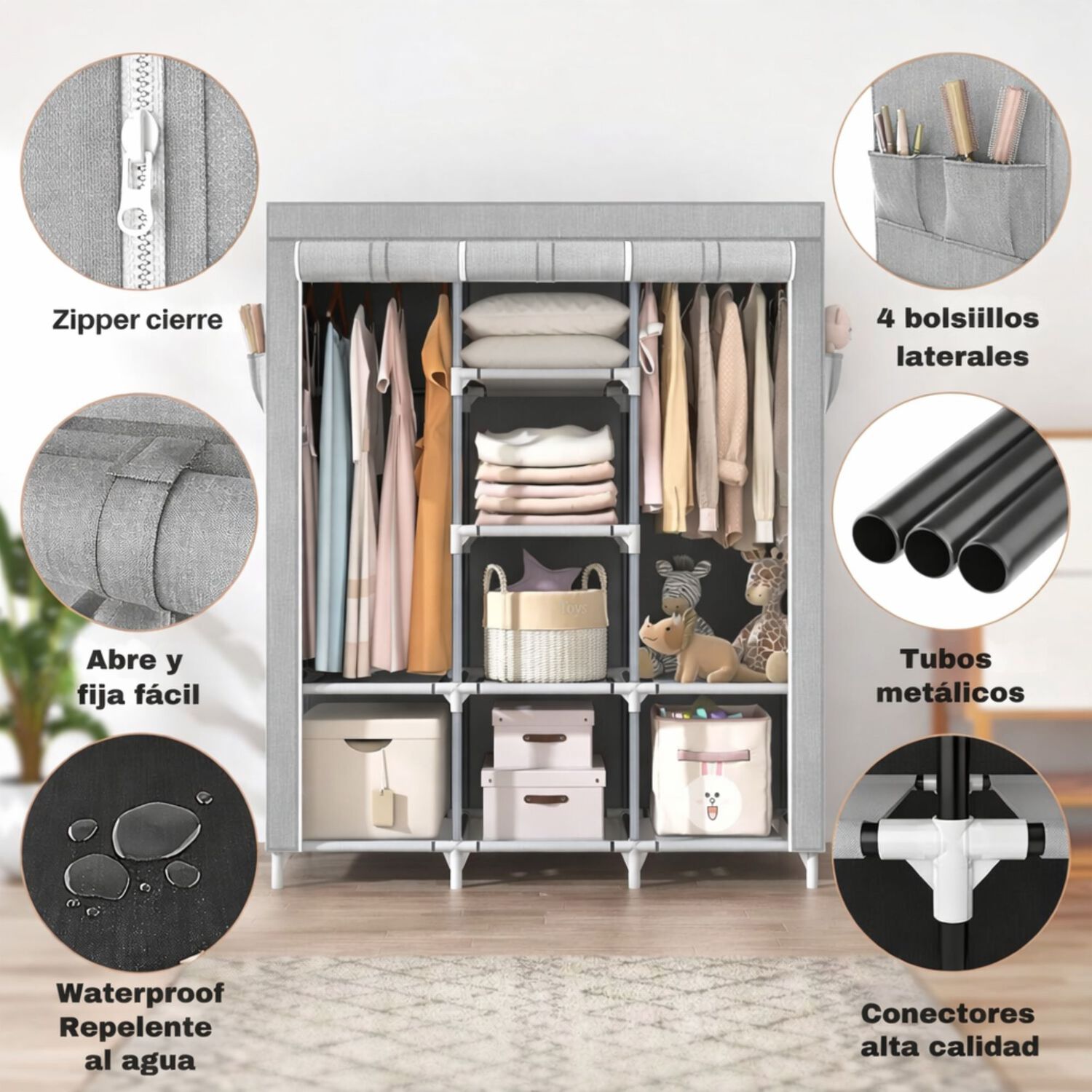 Armario Closet Ropero Armable Grande Gris image number 5.0