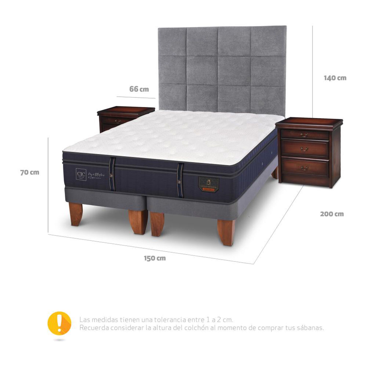 Cama Europea Cic Grand Premium / 2 Plazas / Base Dividida + Set De Maderas image number 4.0