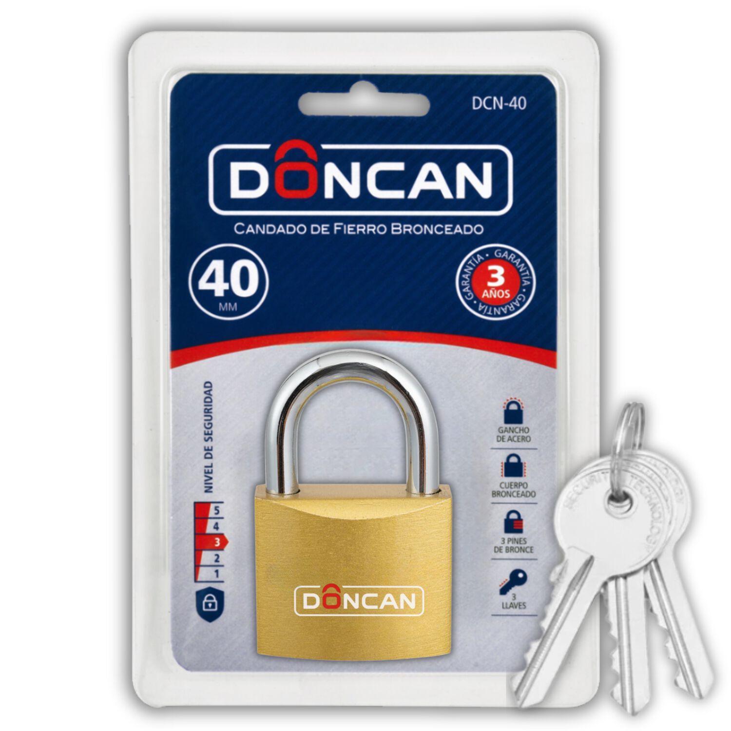 Pack De 3 Candados De 40mm Doncan De Acero Bronceado Dcn-40 image number 0.0