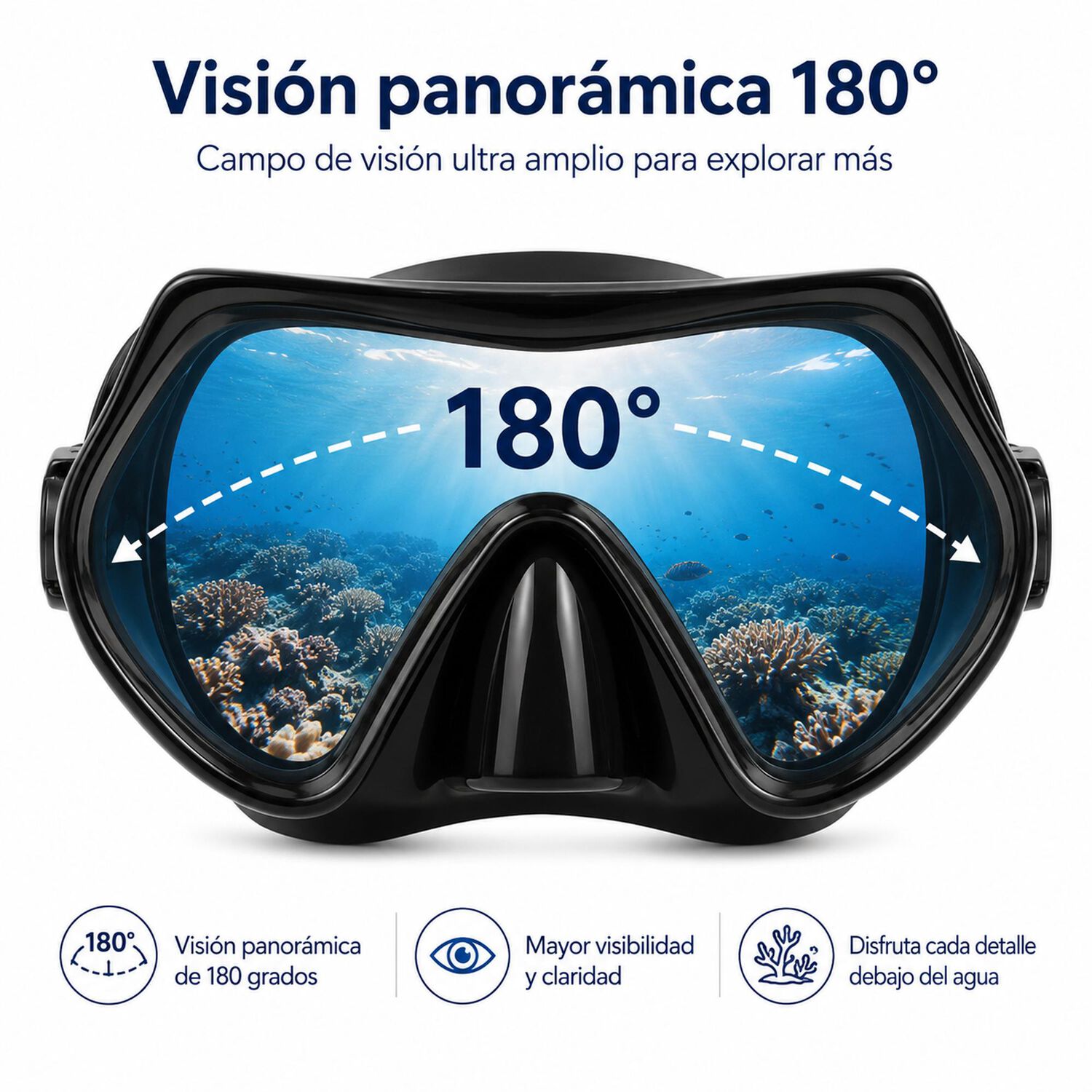 Mascara De Buceo Anti Fugas De Vidrio Templado Con Snorkel image number 5.0