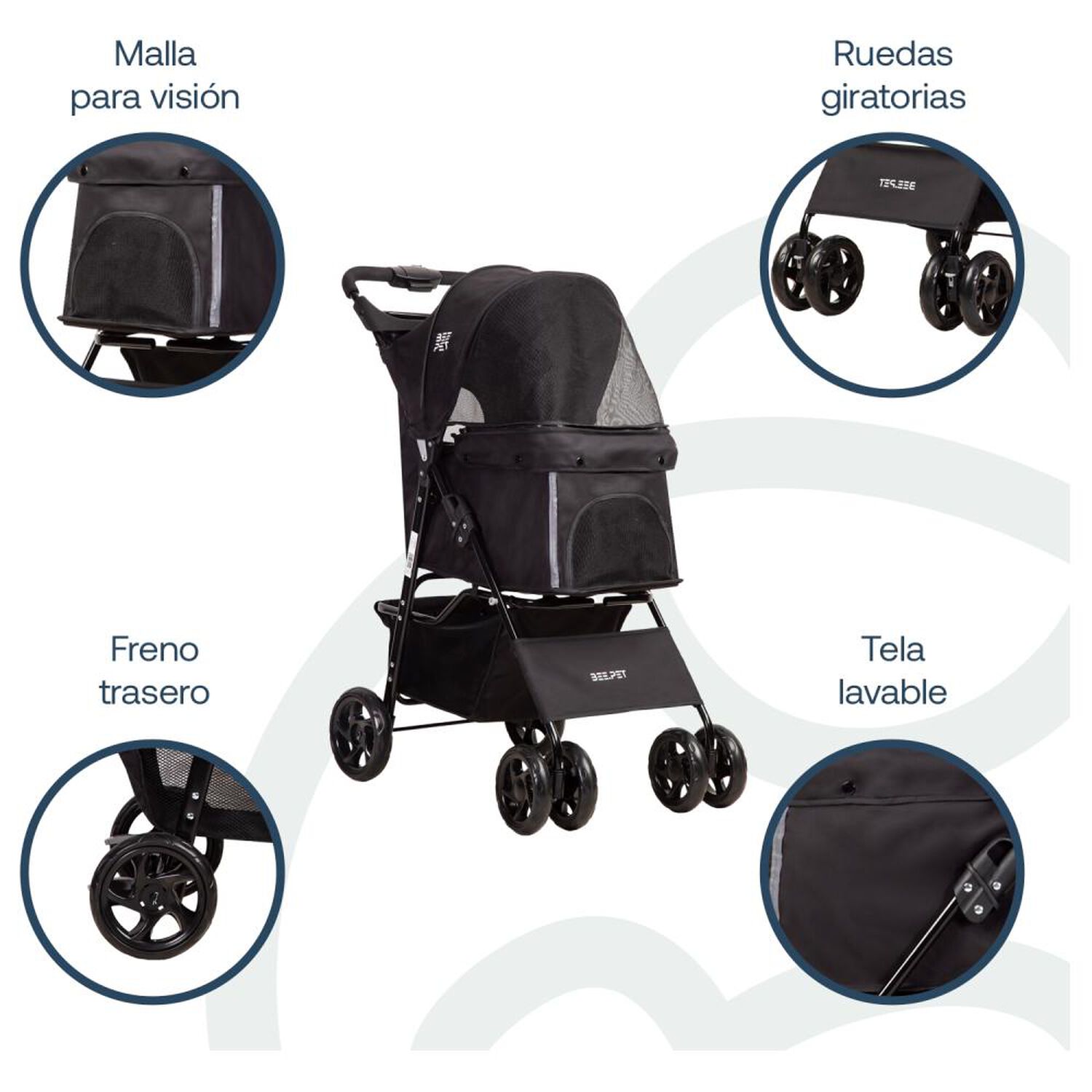 Coche Mascota Plegable Bebesit Pro Perro Gato Negro Beepet image number 2.0