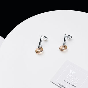 Aros Punto De Luz Plata Italiana 925 Y Cristal Genuino Golden Shadow