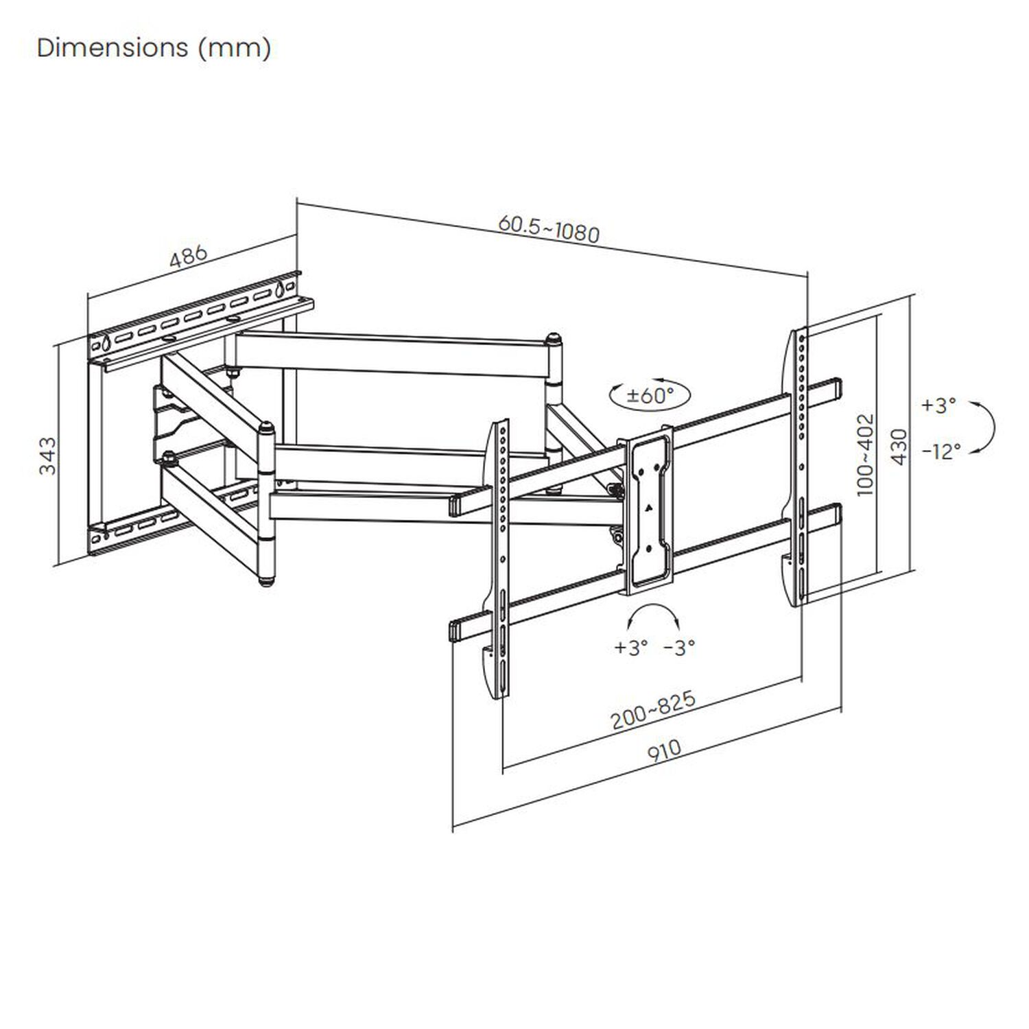 Soporte Para Tv Con Doble Brazo - 1.08m 43" A 90" 60kg - Sbrp84-486xl Brasforma image number 7.0