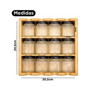 Organizador De Especias Madera Bamb&uacute; 12 Frascos 3 Niveles