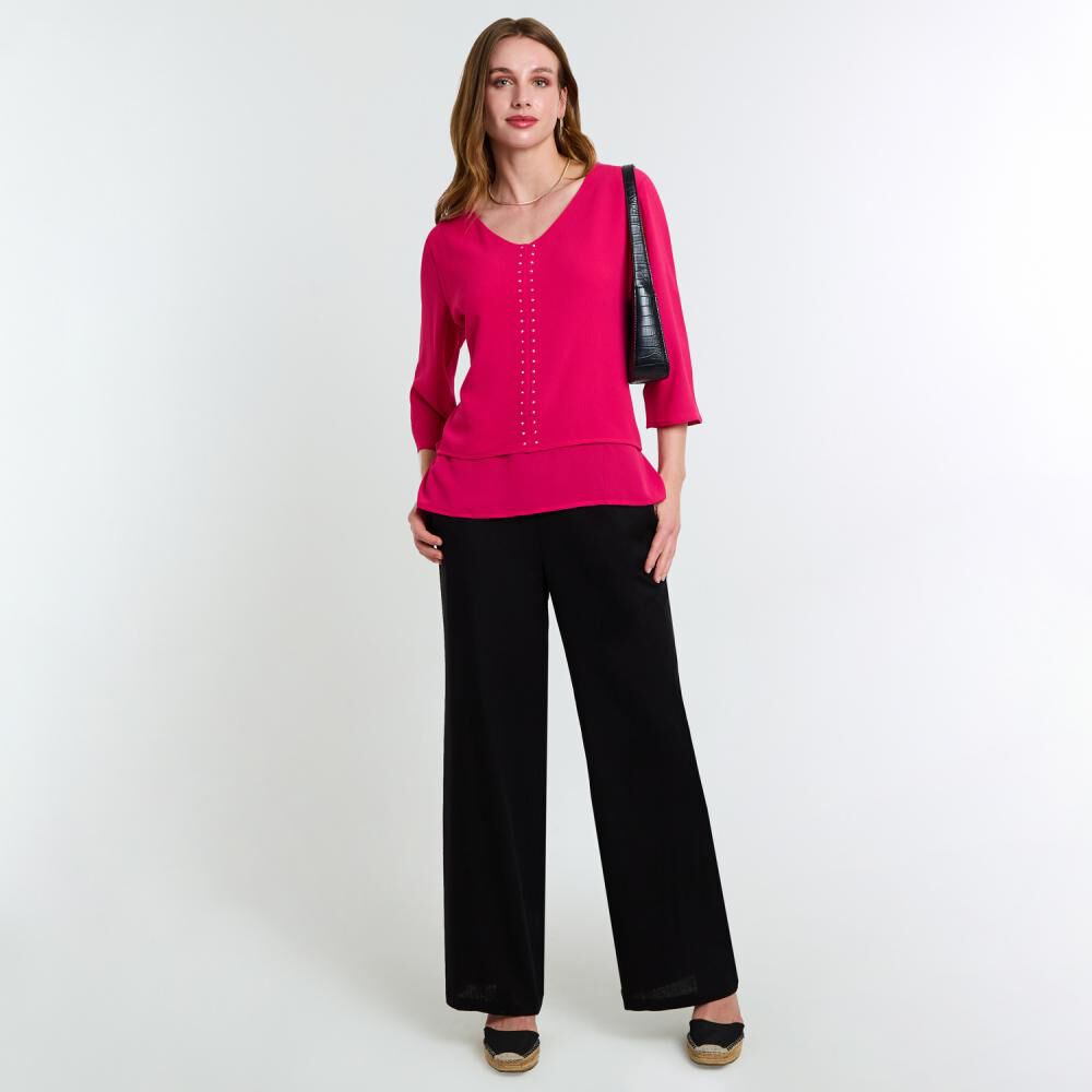Blusa Lisa Manga 3/4 Cuello V Mujer Lesage image number 1.0