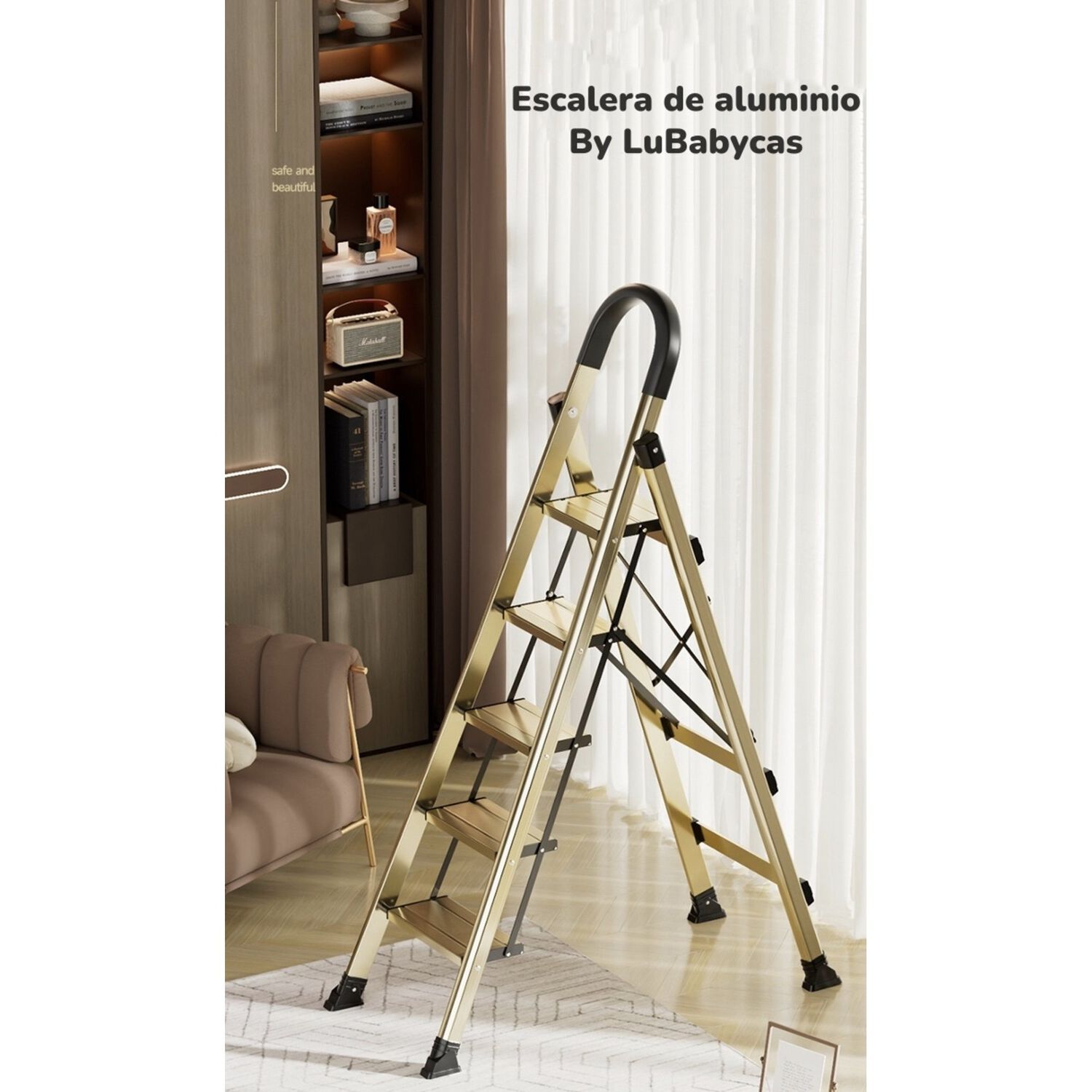Escalera De Aluminio Dorada 4 Escalones By Lubabycas image number 7.0