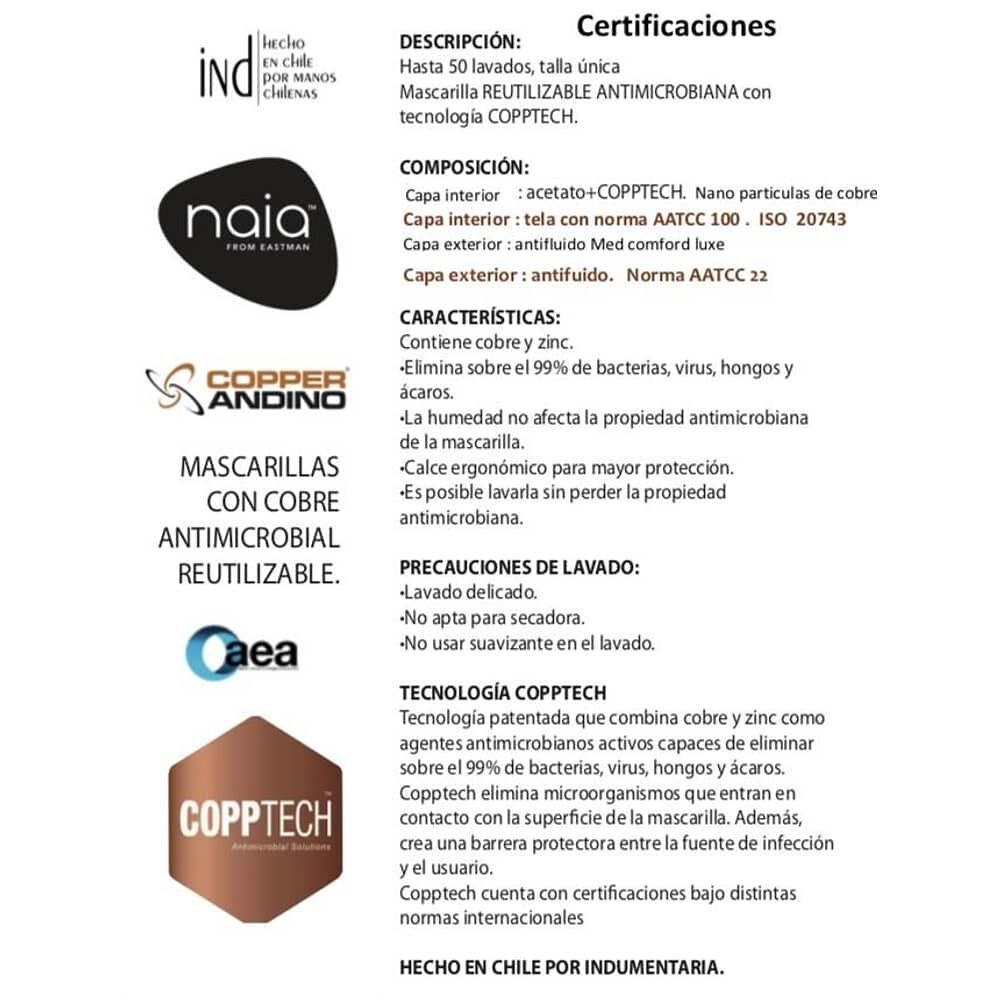 Mascarilla Facial Reutilizable De Cobre Blanco Talla S image number 2.0