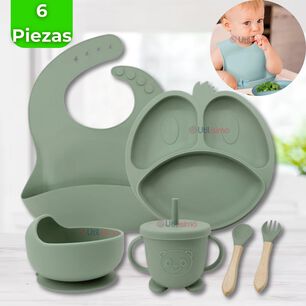 Set De Alimentaci&oacute;n Beb&eacute; Silicona De Formas 6 Piezas Libre Bpa Color Verde