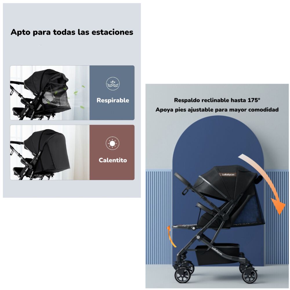 Coche De Paseo Reversible 4 Ruedas 360space Gris Lubabycas image number 3.0