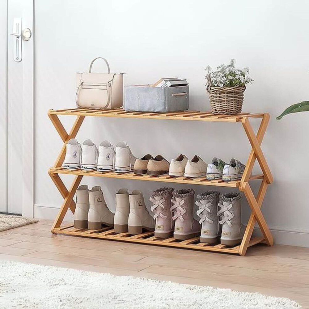 Zapatero Plegable De Madera Con 3 Niveles 100x25x46 Cm image number 1.0