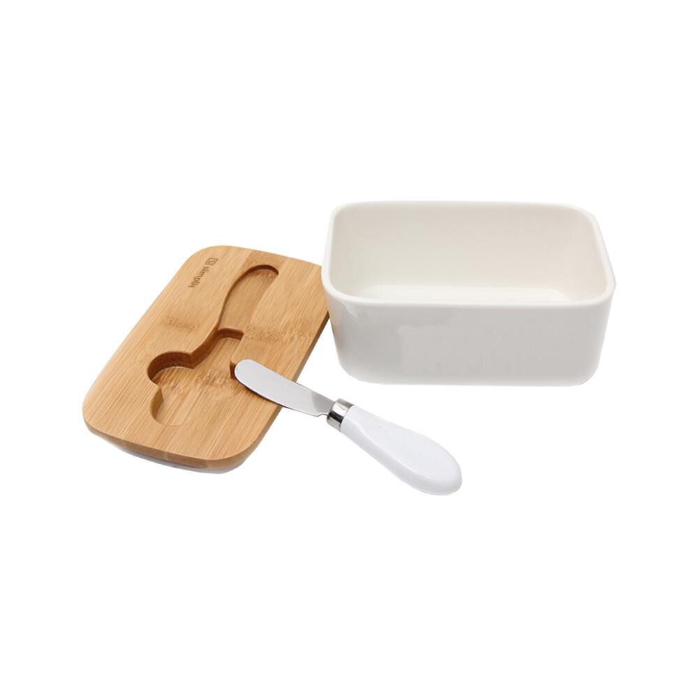 Mantequillero Cer&aacute;mica Tapa Bamboo + Cuchillo 600 Ml Simplit image number 2.0