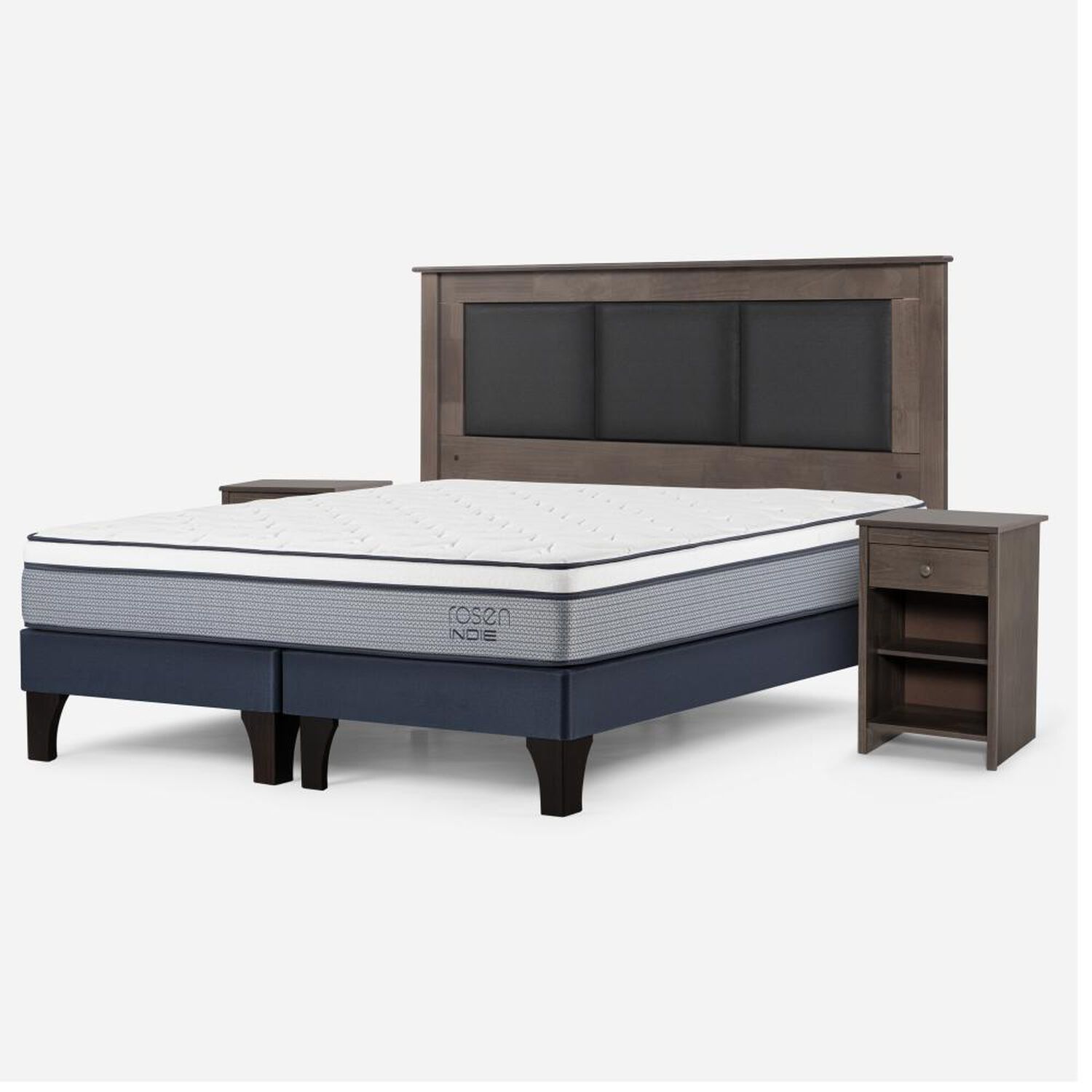 Cama Europea Rosen Indie / King / Base Dividida  + Set Maderas Rachel Gris image number 1.0
