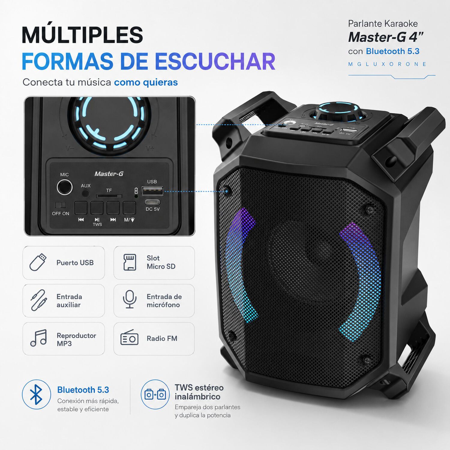 Parlante Bluetooth Karaoke Luxor One 4&rdquo; Micr&oacute;fono Master-g image number 5.0