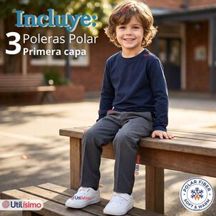 Pack 3 Poleras Camisetas Polar Azul Primera Capa Escolar Cuello Redondo Manga Larga Ni&ntilde;o
