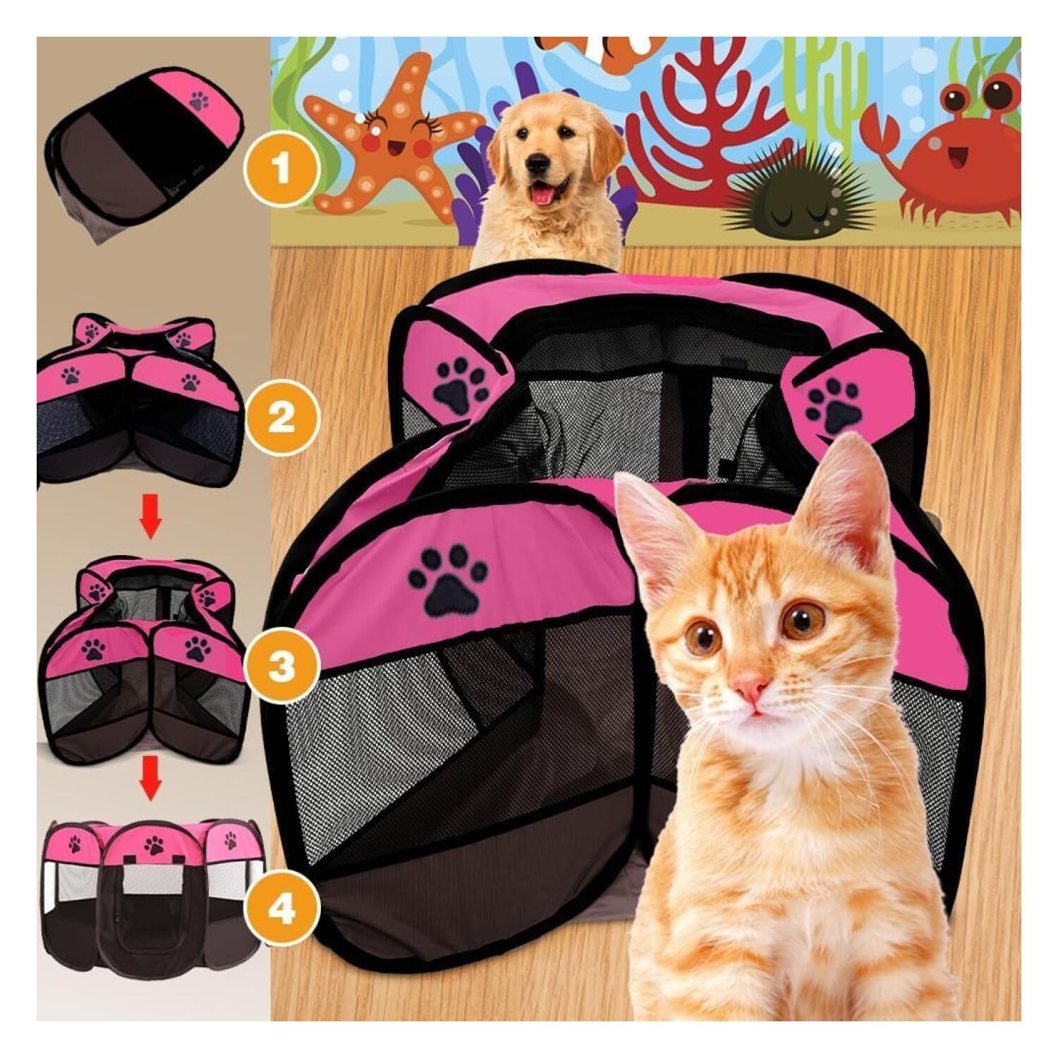 Corral Portatil 91x91x58cm Para Perros O Gatos Mascotas image number 3.0
