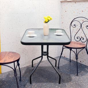Mesa De Terraza De Vidrio Y Acero Cuadrada Negro