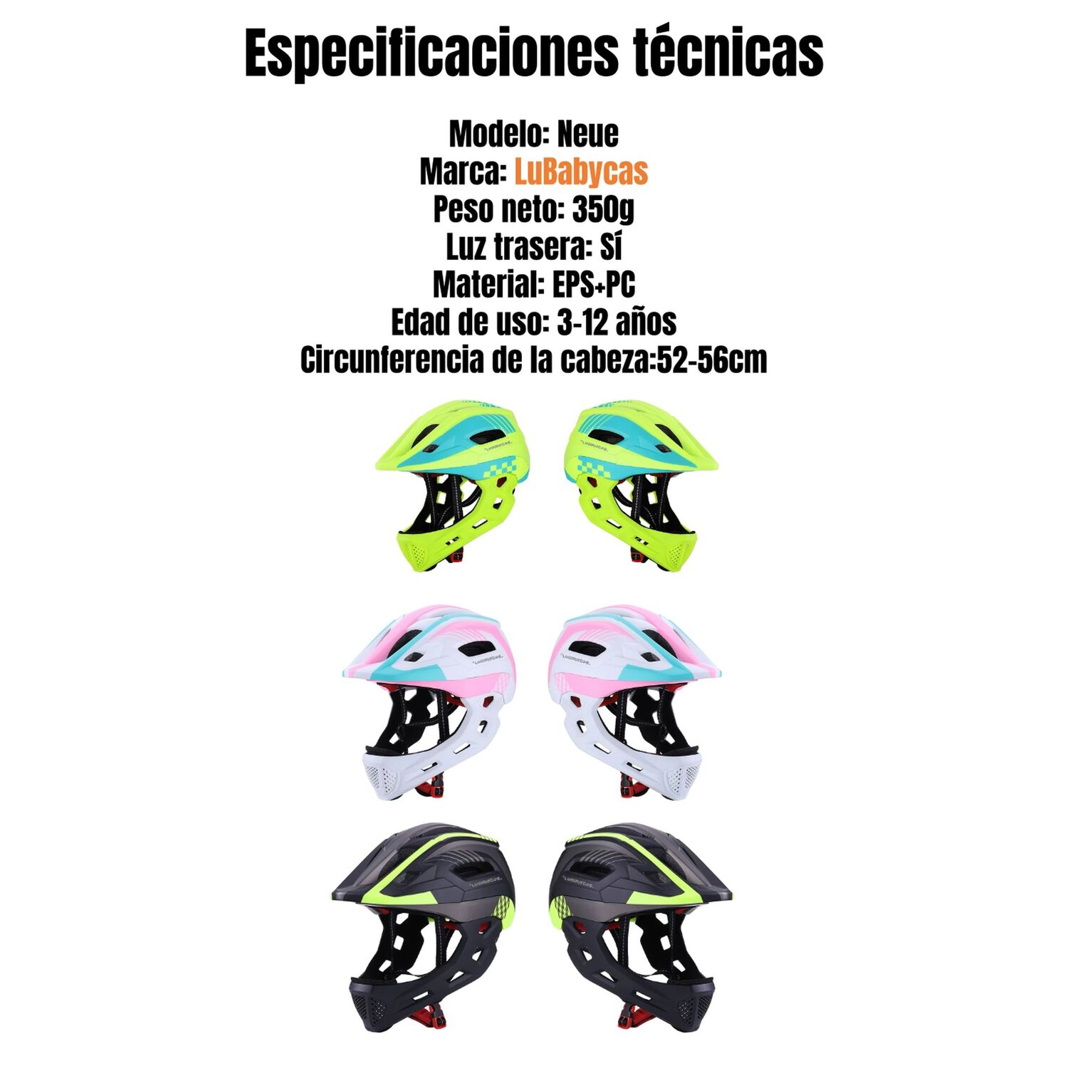 Casco Integral Infantil Bici 2 En 1 Con Luz Neue Lubabycas image number 4.0
