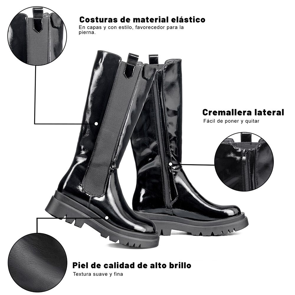 Botas Largas Mujer Eco Cuero Plataforma De Moda Weide Dh88 image number 6.0