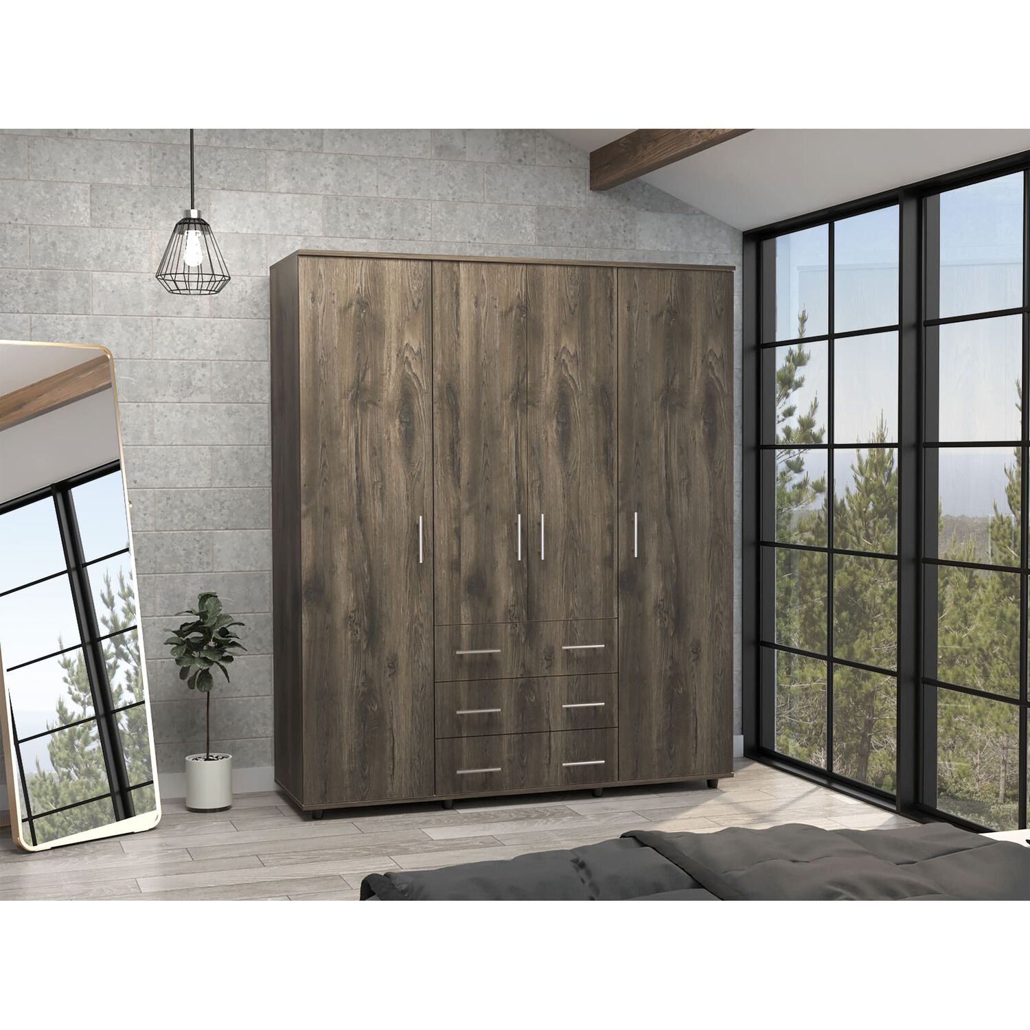 Closet 4 Puertas Caf&eacute; Oscuro Y Blanco 179x150x49,3 Cm image number 4.0