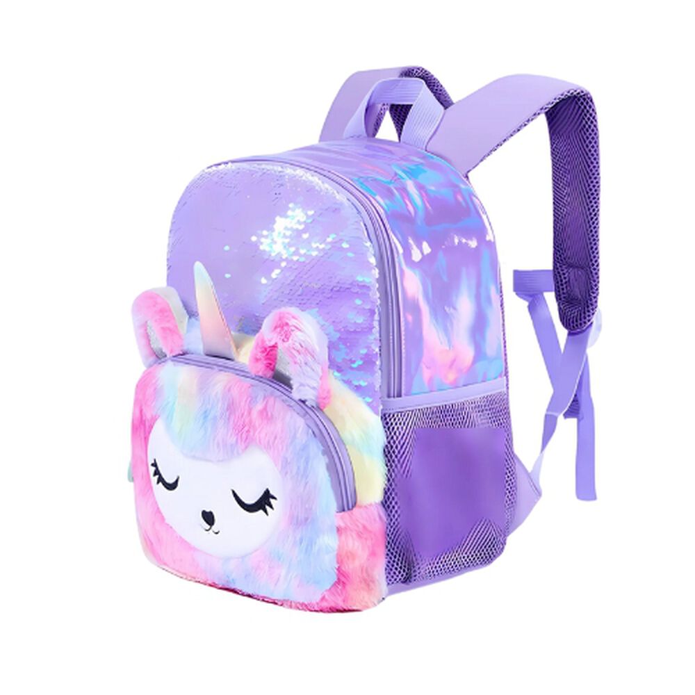 Mochila Escolar Unicornio Felpa Brillos Lentejuelas image number 1.0