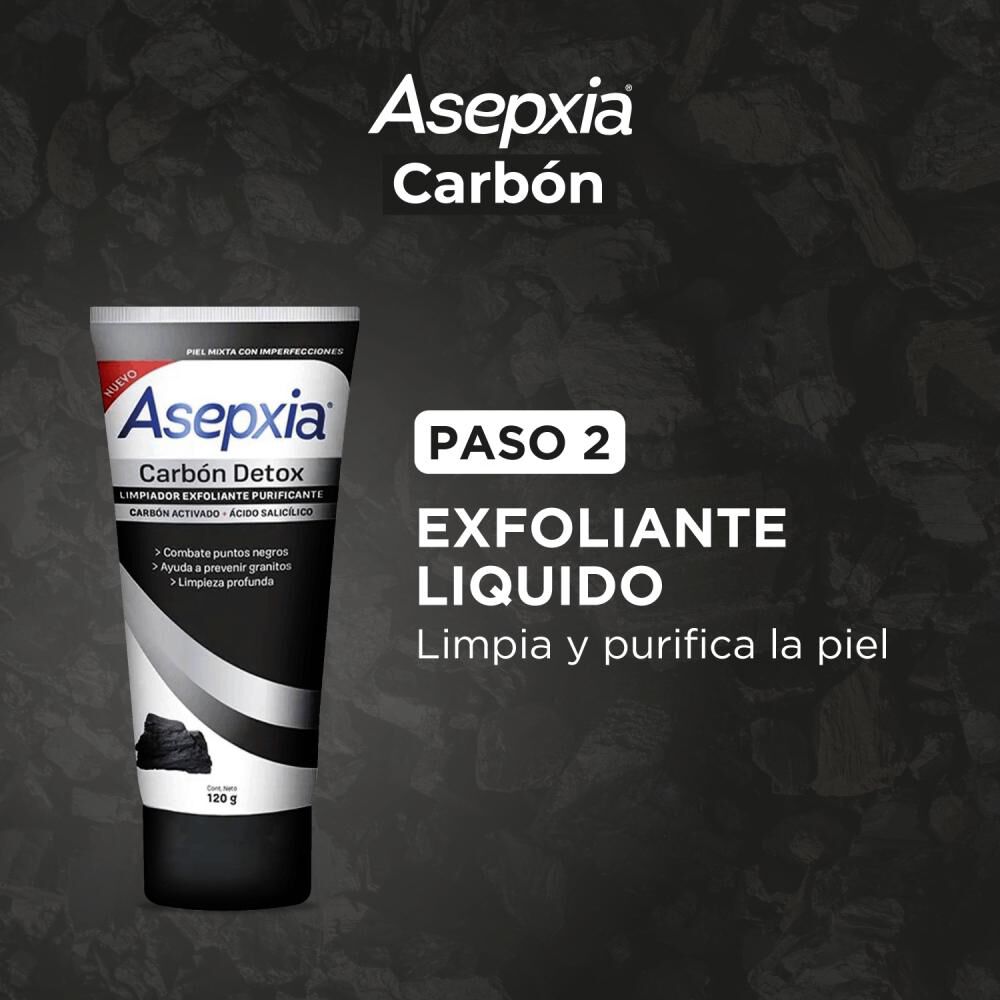 Tripack Asepxia Carbón Limpiador Liquido + Exfoliante + Peel Off image number 2.0