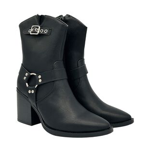 Bota Cowboy Para Mujer Color Negro Con Hebilla Y Aros