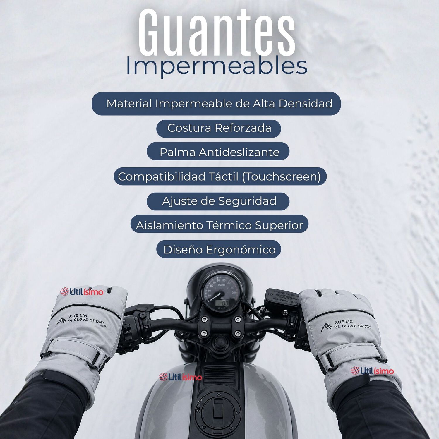 Guantes Para Moto Impermeables Gris Touchscreen Antideslizantes T&eacute;rmicos image number 1.0