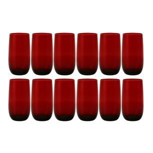 Set 12 Vasos Vidrio Altos Full Color Rojo 500ml Allegra