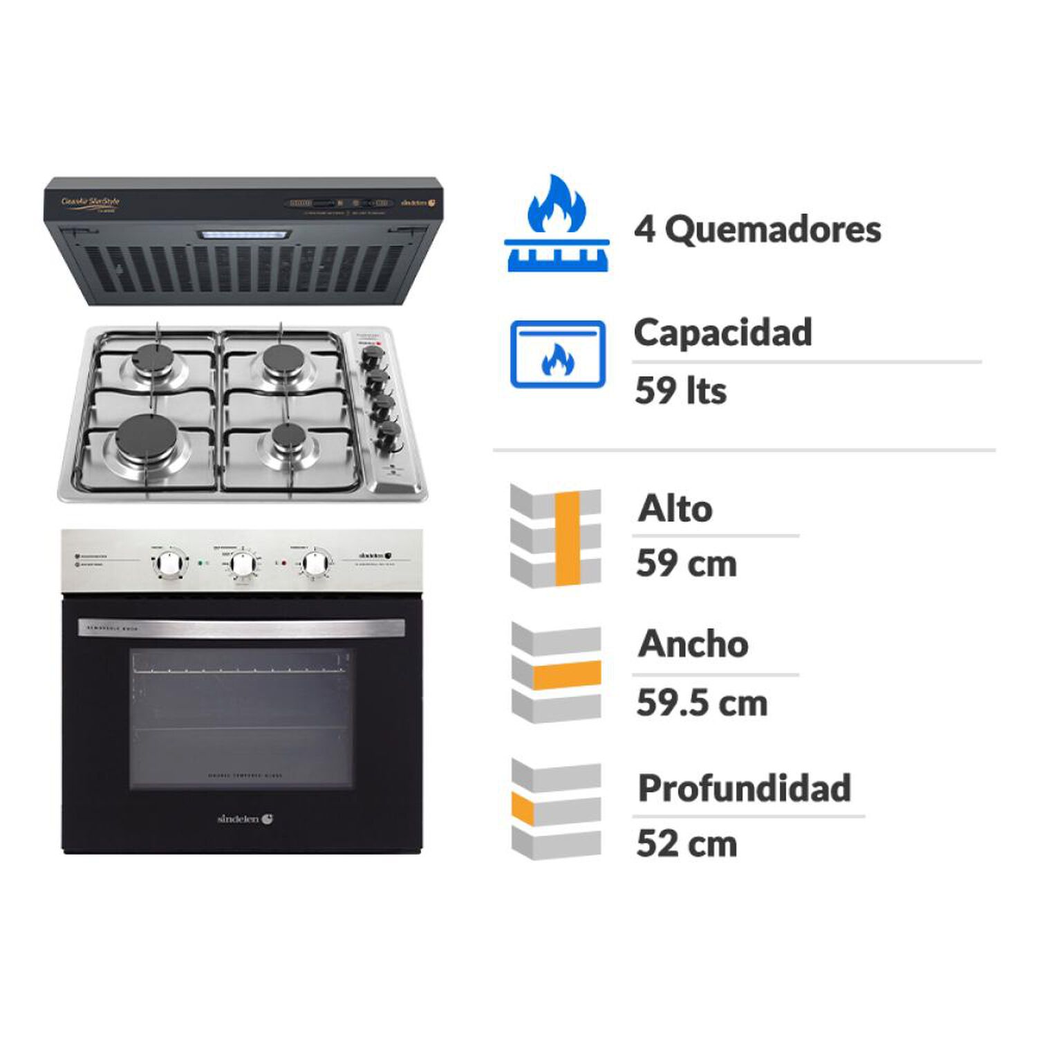 Kit Cocina Sindelen Campana CA-606NG + Horno HE-7200IN + Encimera CEG-4600IN / 4 Quemadores image number 1.0