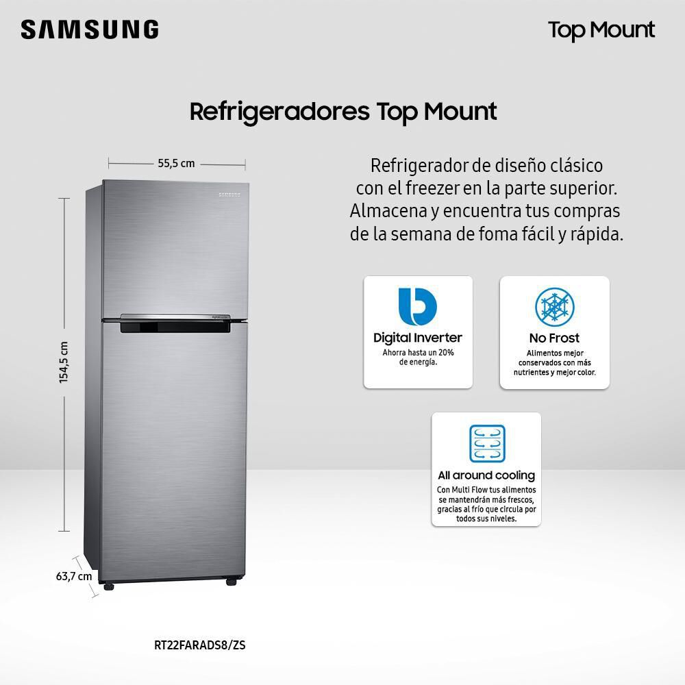 Refrigerador Top Freezer Samsung RT22FARADS8/ZS / No Frost / 234 Litros / A+ image number 5.0