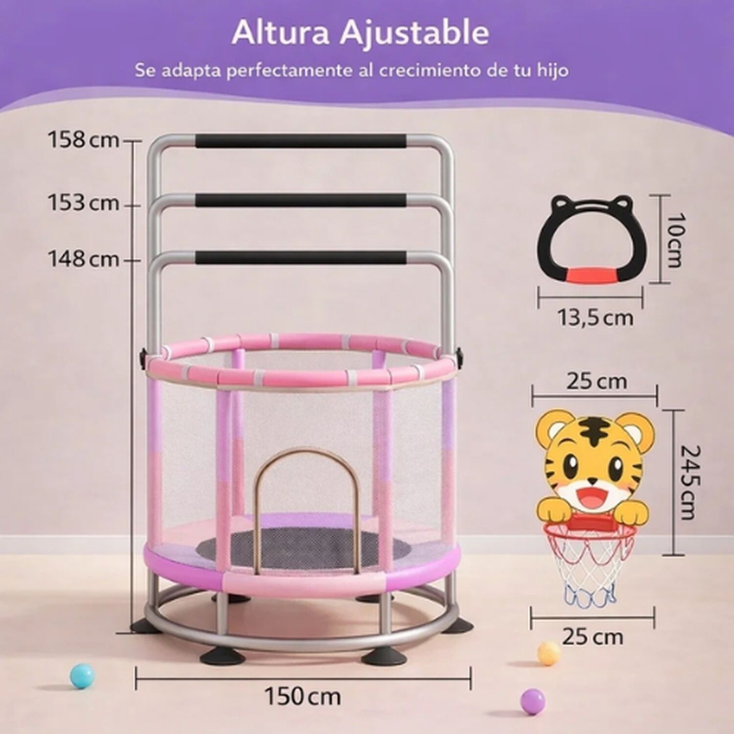 Trampol&iacute;n Para Ni&ntilde;os Y Adultos Con Red De Seguridad Gimnasia image number 2.0