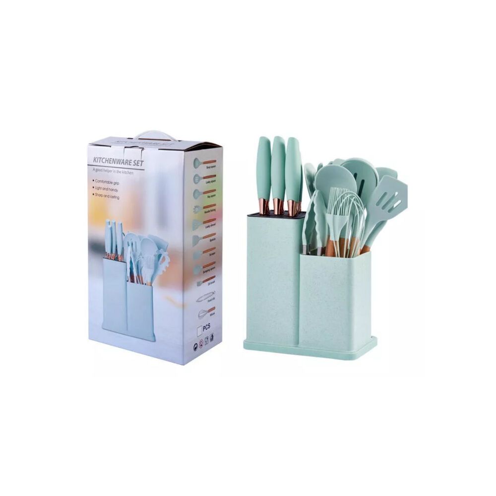 Set 19 Utensilios Cocina Silicona Acero Inoxidable Verde image number 2.0