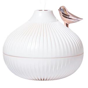 Humidificador Redondo Blanco Con P&aacute;jaro Rosa Y Luz Led 300 Ml