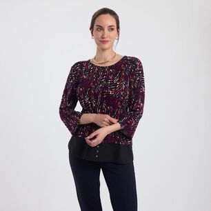 Polera Full Print Con Blusa Manga Larga Cuello Redondo Mujer Lesage