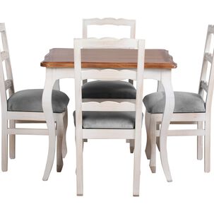Comedor Normando 100x100 Cubierta Miel 4 Sillas Tapiz Gris
