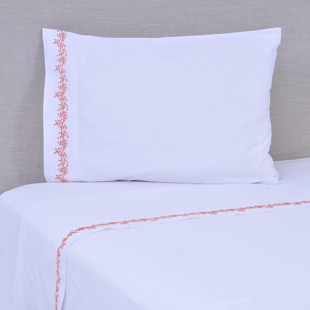 Sabana Bordada 180 Hilos Mashini 1.5 Plazas Ramas Rosado image number 0.0