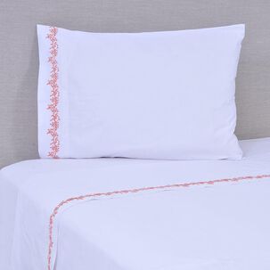 Sabana Bordada 180 Hilos Mashini 1.5 Plazas Ramas Rosado