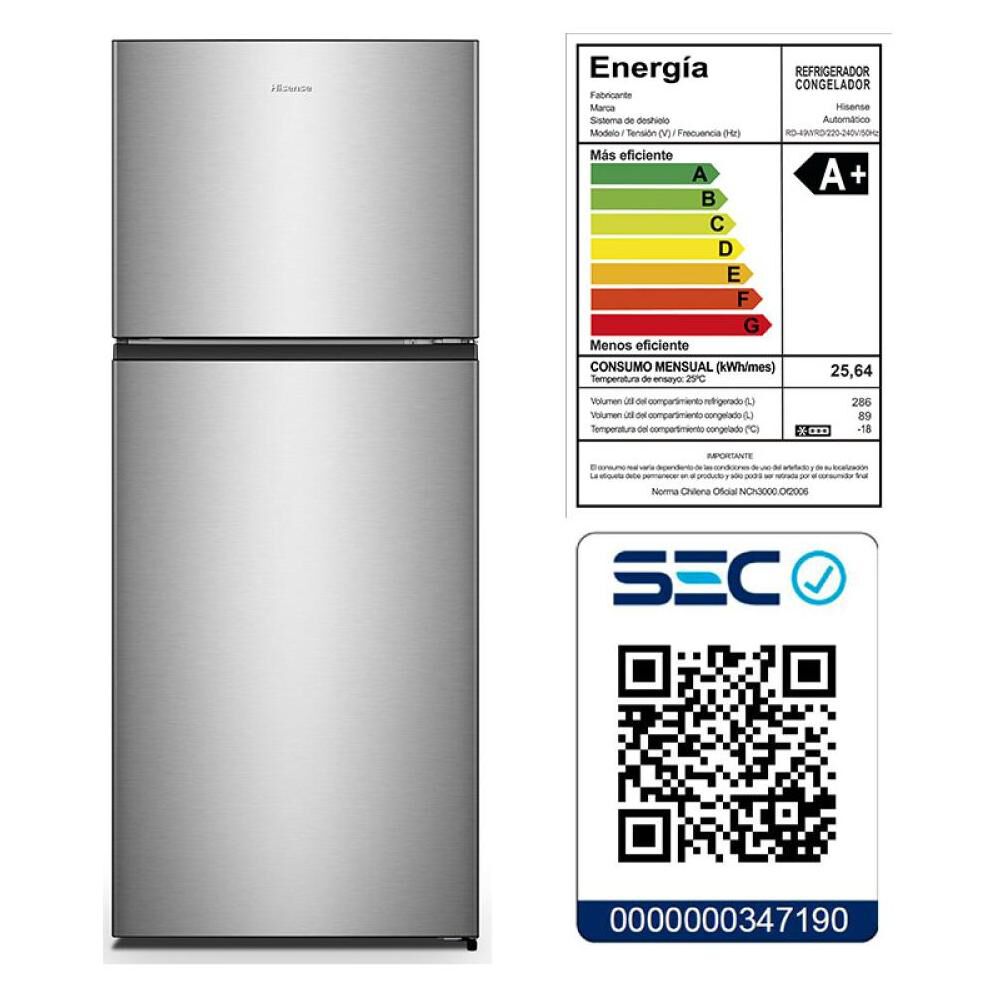 Refrigerador Top Freezer Hisense RD-49WRD / No Frost / 375 Litros / A+ image number 9.0