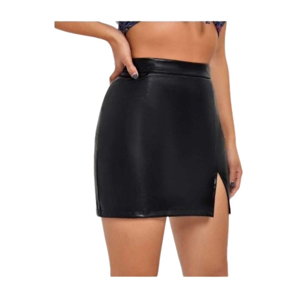 Falda Cuero Con Abertura Pierna Tiro Alto Sin Costura image number 12.0