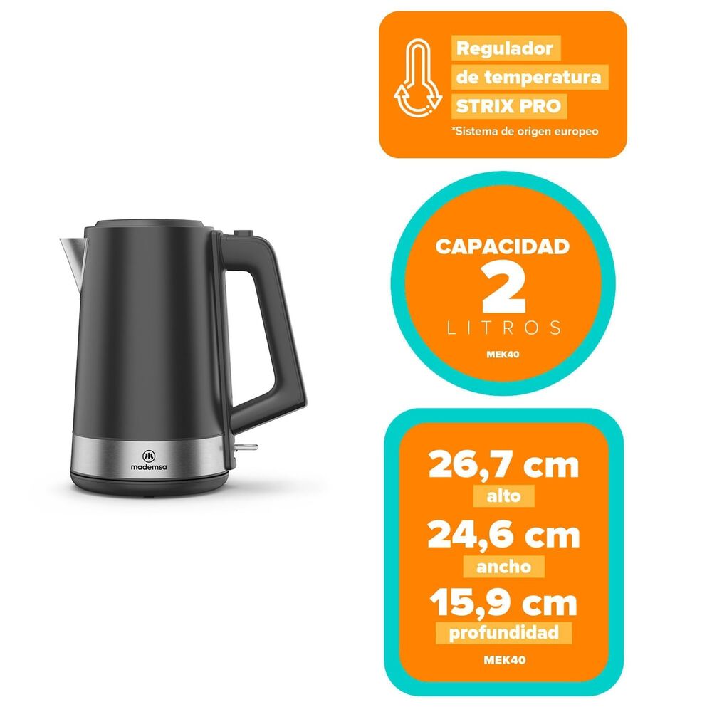 Hervidor El&eacute;ctrico 2l Regulador Temperatura Mek40 Negro image number 1.0