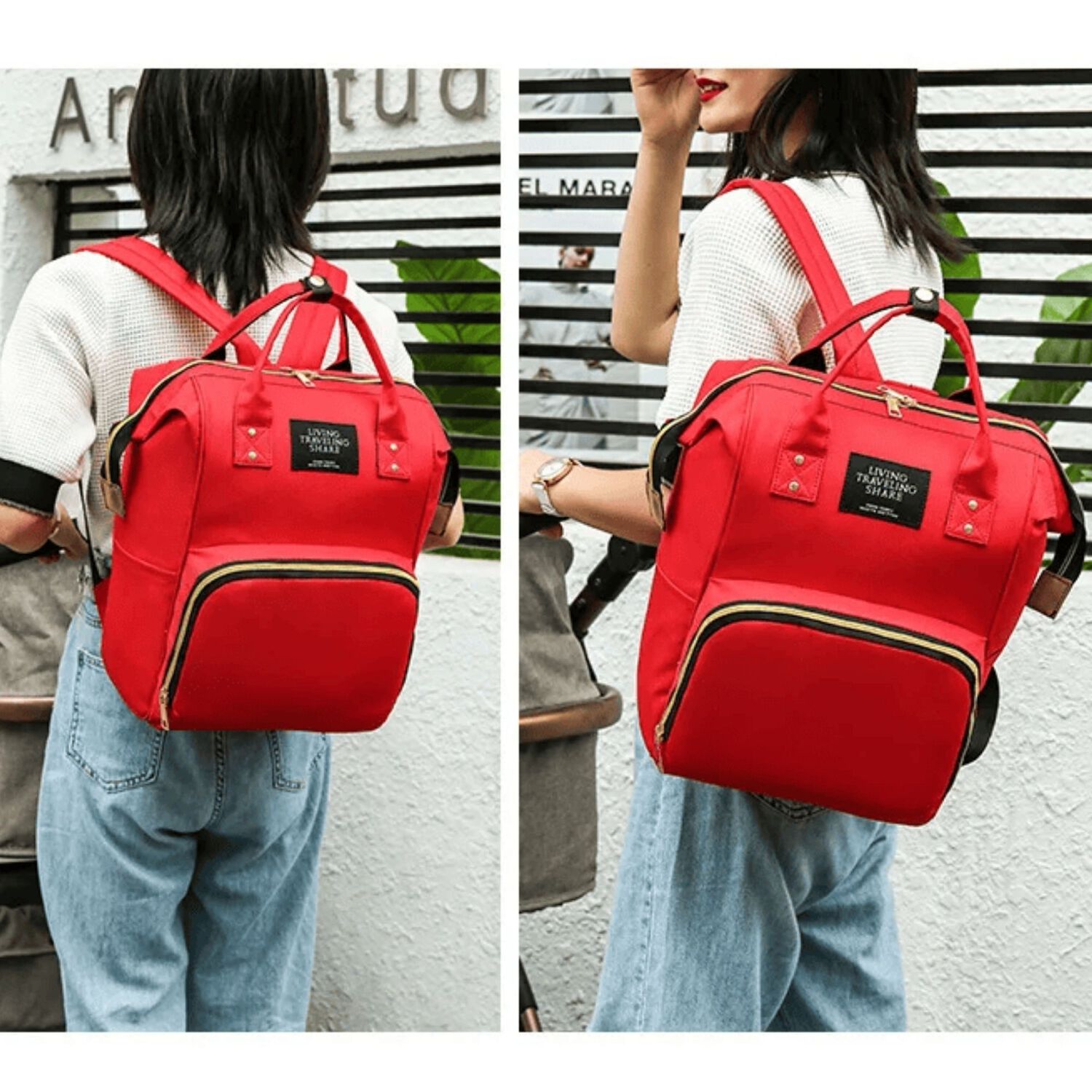 Mochila Maternal Bolso Pa&ntilde;alera Nylon Beb&eacute; Dise&ntilde;o Unicolor T&eacute;rmica E Impermeable Dark Red image number 3.0
