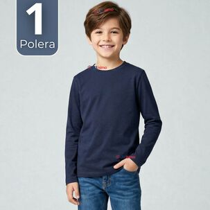 Polera Camiseta Bamb&uacute; Azul Oscuro Cuello Redondo Primera Capa Manga Larga Ni&ntilde;o