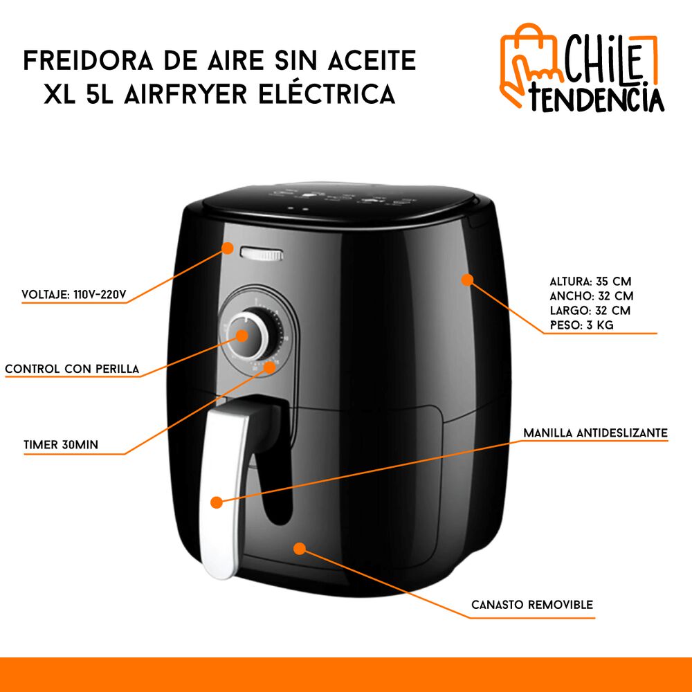 Freidora De Aire Sin Aceite Xl 5l Airfryer Eléctrica image number 9.0