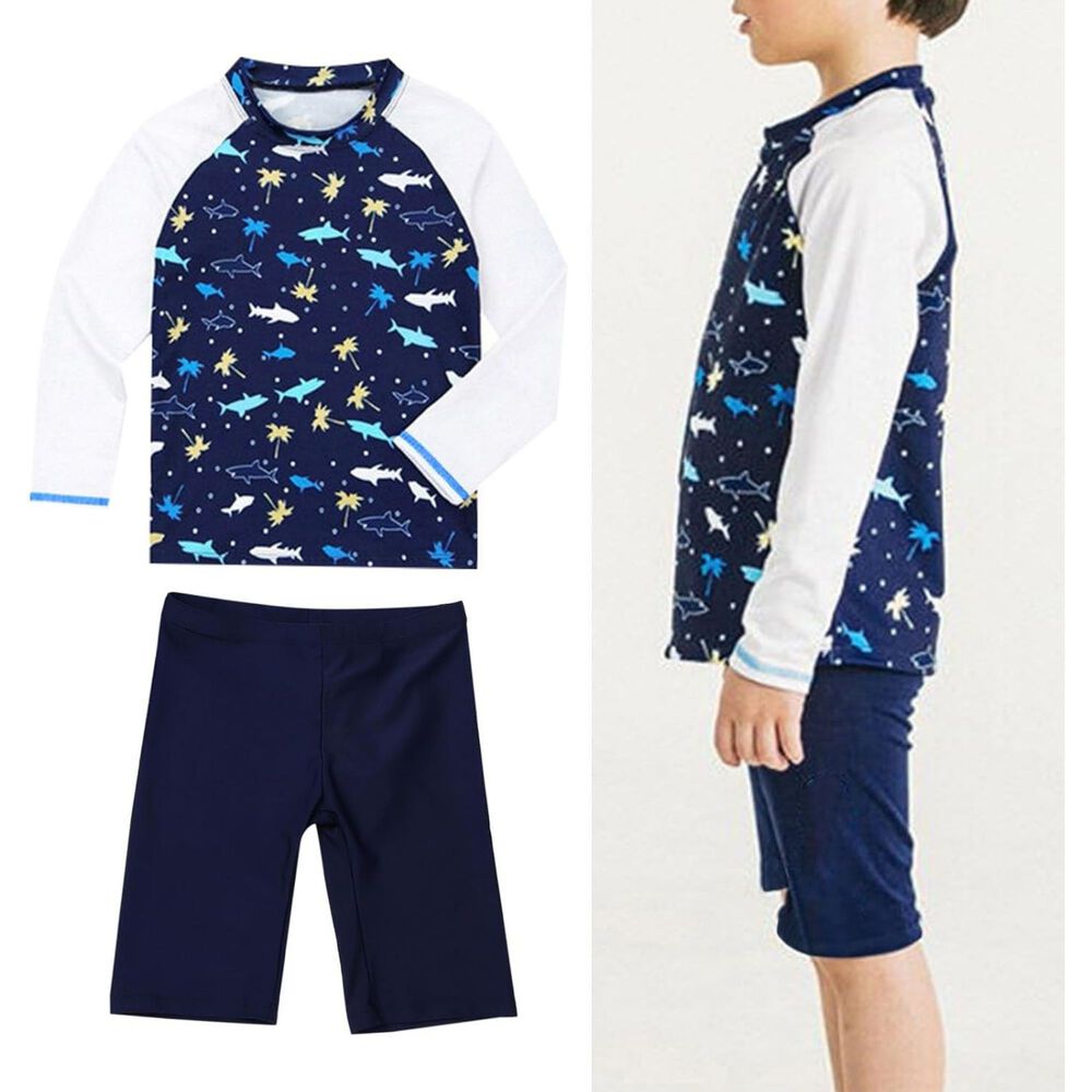 Traje De Ba&ntilde;o Spf Uv50+ 2 Piezas Manga Larga Ni&ntilde;o Fish Navy image number 4.0