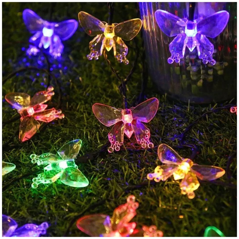 Set 3 Luces Navidad Led Mariposa Solar 4m Rgb Decoracion image number 1.0