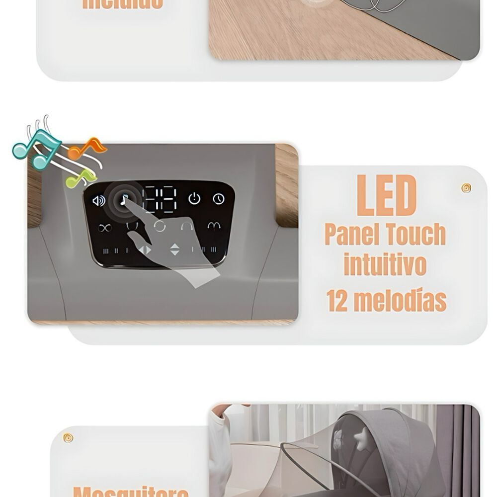 Cuna Mecedora Eléctrica 2 En 1 Mastela Gris Lubabycas image number 4.0