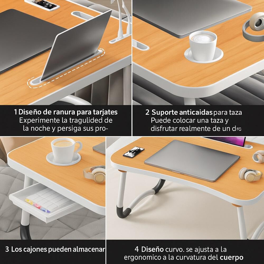 Escritorio Port&aacute;til Madera Usb Y Posavaso Plegable image number 8.0